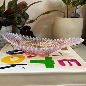 Vintage Fostoria Heirloom Opalescent Pink Oval Glass Bowl Art Deco